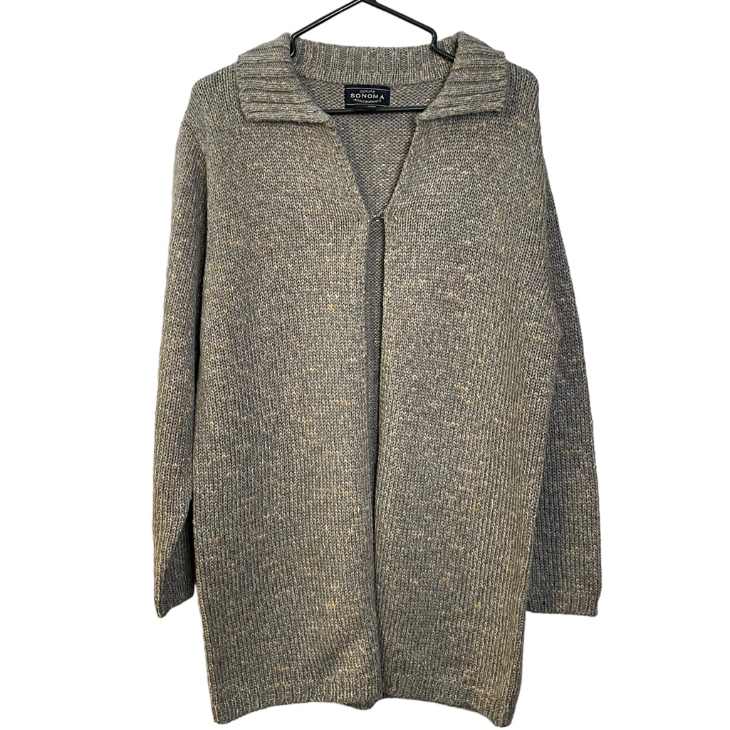 Sonoma Womens Long Open Front W/Single Closure Wool Blend Cardigan Size M